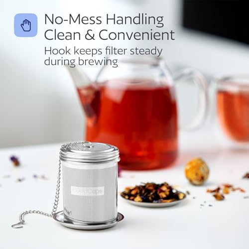 Stainless Steel Tea Infuser for Loose Leaf Tea, Medium (2.05” Diameter x 2.95” Height) – Extra Fine Mesh Strainer with Chain Hook & Lid, Reusable Tea Steeper for Mugs, Cups & Teapots - size: Medium