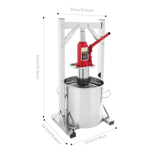 3.2 Gal Fruit Press, 12L Manual Stainless Steel Juice Maker w/Dual Stainless Steel Barrels, Hydraulic Jack-for Cider Grape Apple Tincture Olive Oil Making