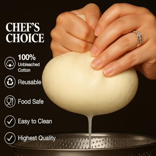 8 PCS Grade 100+ Cheese Cloths 20x20 Inch, Reusable and Washable Cheesecloths for Straining,100% Unbleached Pure Cotton Lint Free, Ultra-Fine Cheese Cloth for Baking & Juicing (52×50 TPI)