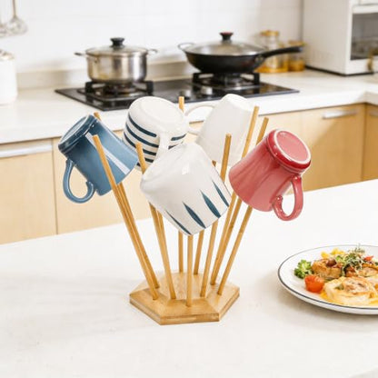Elsjoy Set of 2 Plastic Bag and Bottle Drying Racks, Countertop Kitchen Bamboo Drying Stands for Cup, Mug, Gloves, Silicone Bags