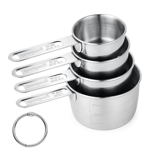 -BINGBING- Measuring Cups of 4, Stainless Steel Measuring Cups, Stackable | Stainless Steel Cups with Metal Handle for Dry and Liquid Ingredients, Ideal for Cooking & Baking