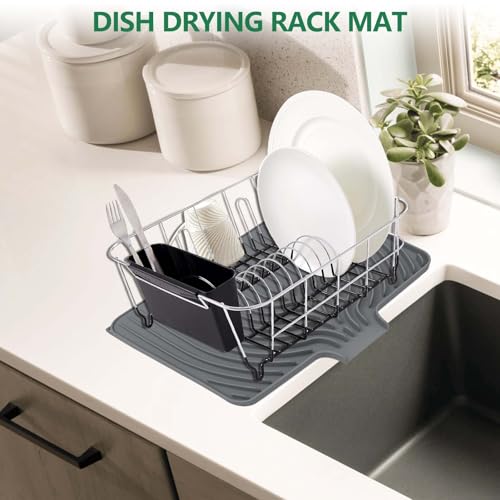 GUUKIN Silicone Dish Drying Mat,17.7" x 11.8 " Drying Matt Kitchen Counter, Dish Drying Rack Mat, Easy Clean Pad for Countertop Protection, Multi-Functional Use, Not applicable Bumps up sink (Grey) - color: Gray, size: 17.7" x11.8"