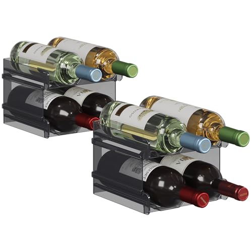 Lifewit Plastic Stackable Wine Rack for refrigerator, Cabinet, Countertop,Wine Bottle Holder, Water Bottle Organizer for Fridge, Pantry, Black, Hold 8 Bottles - color: Black, size: 8-bottle