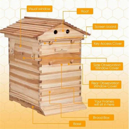 Beehive Starter Kit, Bee Hive Box with Observation Windows, Automatic Self-Flowing Complete Honey Bee Hive, Complete Beekeeping Wooden Bee Box for Beekeeper Beekeeping Equipment