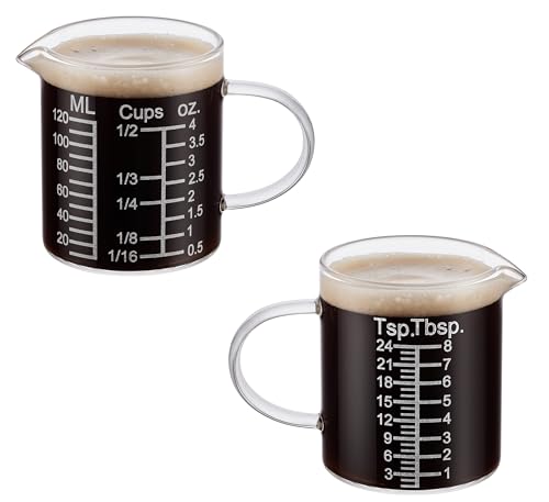 Ackers Etching Scale Measuring Glass -[Insulated handle | V-Shaped Spout]-Made of High Borosilicate Glass Measuring for Kitchen or Restaurant, Easy to Read, 120 ML (4 Oz) - size: 120 ML (4 Oz, 1/2 Cup) - Etching Scale