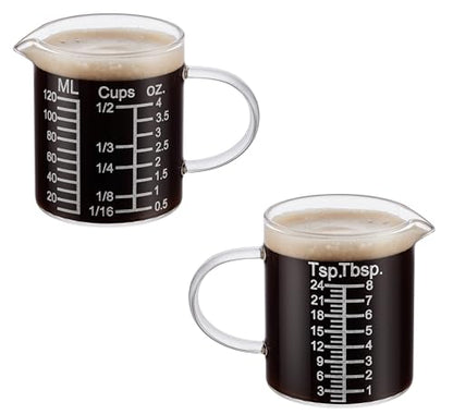 Ackers Etching Scale Measuring Glass -[Insulated handle | V-Shaped Spout]-Made of High Borosilicate Glass Measuring for Kitchen or Restaurant, Easy to Read, 120 ML (4 Oz) - size: 120 ML (4 Oz, 1/2 Cup) - Etching Scale