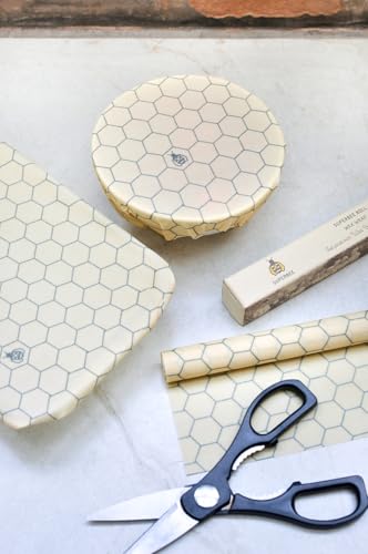 SUPERBEE Beeswax Wrap Roll XL, Reusable Beeswax Wrap for Food, Wrap Roll, Reusable Bees Wrap Paper for Wrapping Vegetables & Cheese, Bowl Covers and Sandwich Wrapping Paper, Hexagonia - 35x13" - color: Hexagonia