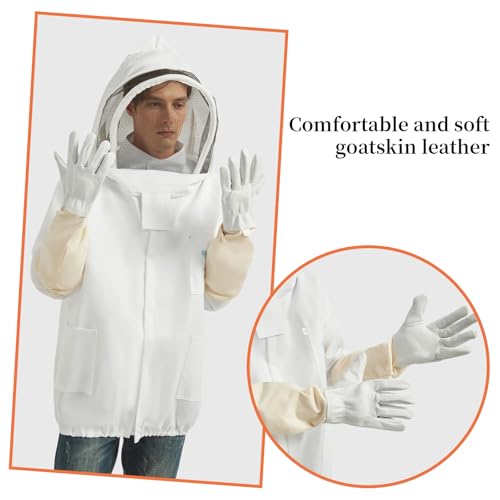 Sting Proof Bee Jacket, XL (5'7"-6'0"), with 2 Veils & Goatskin Gloves | Wasp Suit Beekeeper Jacket, Unisex Beekeeping Gear for Professional & Beginner Beekeepers, Apiary Work & Halloween Costume - size: XL