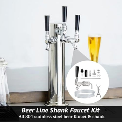 Kegerator Tap Kit Stainless Steel Beer Tap Faucet Kegerator Parts Kegerator Replacement Parts Self-Closing Beer Faucet 3/16 Beer Line Tubing Beer Line Shank Faucet Kit with Faucet Wrench
