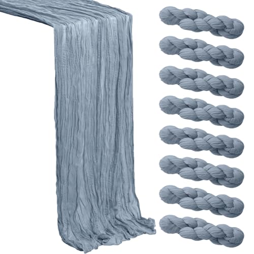 Dusty Blue Cheesecloth Table Runner 8 Pack,21x120 Inch Spring Easter Gauze Table Runner-Rustic Cheese Cloth Runners for Wedding,Bridal & Baby Shower,Birthday Party,Farmhouse & Holiday Table Decor - color: Dusty Blue, size: 8Pack