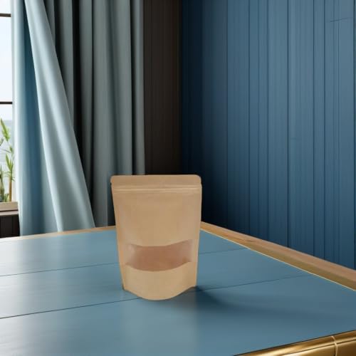 Generic 50pcs Kraft Paper Sealable Bags with Window, Stand-up Resealable Food Packaging Bags for Candy and Cheese, Eco-friendly Food Storage Pouches for Kitchen Use