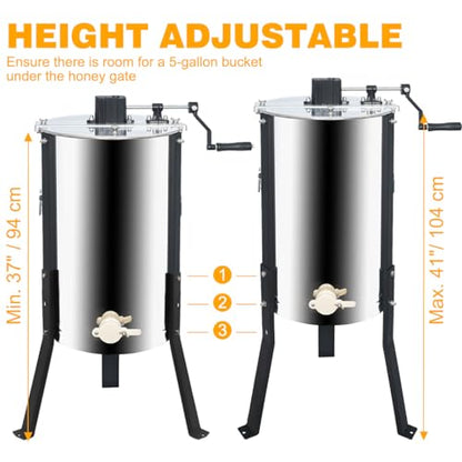 Honey Lake 3 Frame Manual Honey Extractor, Stainless Steel Honeycomb Drum Spinner with Transparent Lid, Beekeeping Equipment for Honey Extraction with Height Adjustable Stand - size: 3 Frame Rack