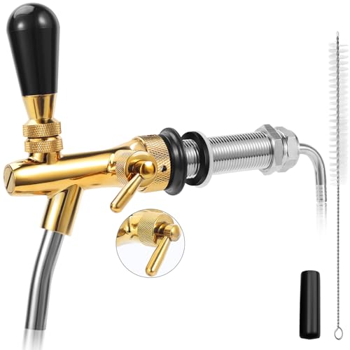 Beer Tap Faucet 4'' Long Beer Tap Shank, Brass Beer Faucet Stainless Steel Core Draft Beer Dispenser Beer Keg Tap Bar Tap 5/16'' Barb G5/8 Thread with Flow Valve for Kegerator, Freezer, Fridge, Wall