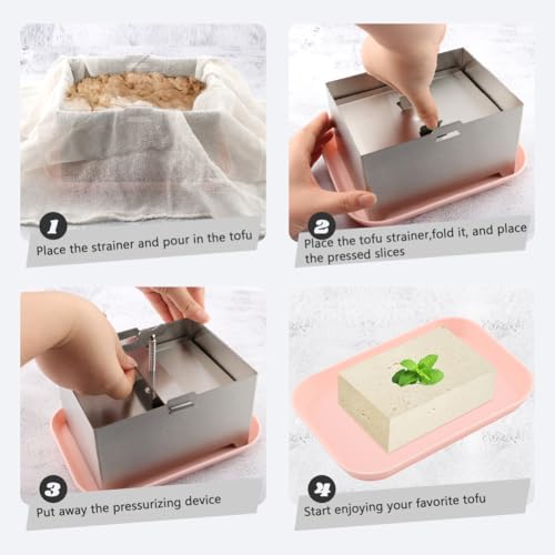Stainless Steel Tofu Press, DIY Tofu Maker with To-fu Presser Towel and Drip Tray TofuPress Dishwasher Safe for Cheese, Yogurt Ham Press,Meat Pressing Paneer Make Vegetarian