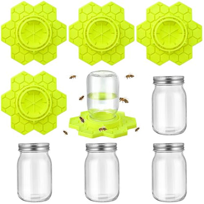 8 Pack Bee Feeder for Mason Jar Bee Watering Station Garden Silicone Sugar Water Feeder Beekeeping Drinking Equipment Tools with Mason Jars for Drinking Water(Yellow,Flower) - color: Yellow, style: Flower