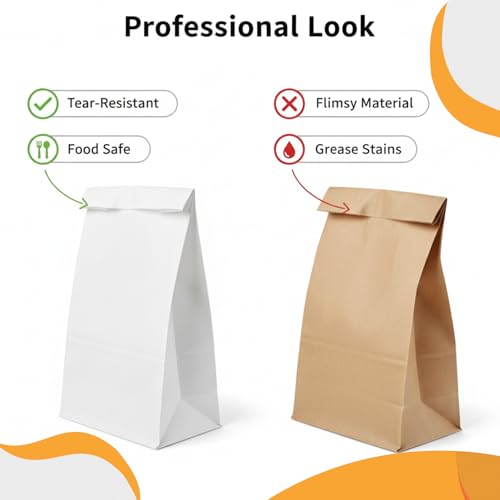 Concession Essentials White Paper Lunch Bags, 4lb Capacity, Holiday Cookie Bags, 50 Count Pack - size: 3.5" x 2.5" x 5.5" (4 lb capacity)