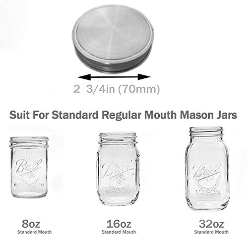 Stainless Steel Mason Jar Lids,12 Pack Polished Surface,Reusable and Leak Proof,Storage Caps with Silicone Seals for Regular Mouth Size Jars (12-Pack Stainless Steel Lids(Regular Mouth))