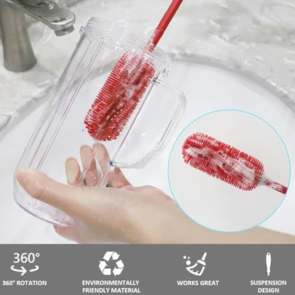 15.7" Silicone Bottle Brush, ddLUCK Water Bottle Cleaner Brush for Stanley, Hydroflasks, Glass, Thermos Sports Bottle, Vase and Glassware, Bottle Brush Cleaner for Small Narrow Neck Containers (Red) - color: Long Red
