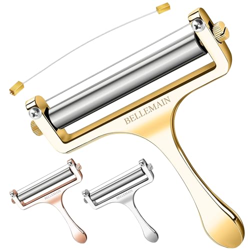 Bellemain Stainless Steel Wire Cheese Slicer - Adjustable Cheese Cutter for Cheddar, Gruyere, Raclette, Mozzarella Cheese Block, Gold - color: Gold