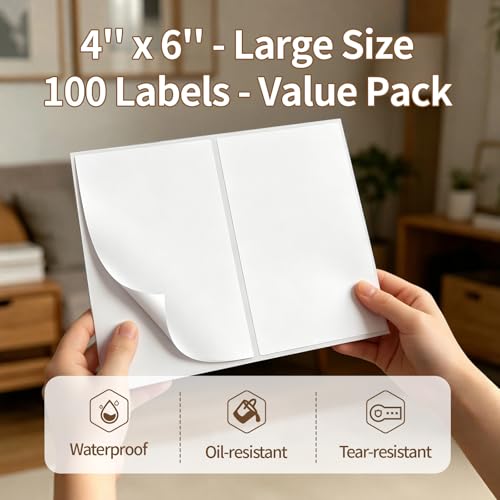 50 Labels/Pack 4x6 Removable Labels for Storage Bins, HUOJI Tear Resistant No Residue Storage Bin Labels, Storage Tote Labels for Home, School, Business - size: 4x6-1 Stack | 50 Sheets