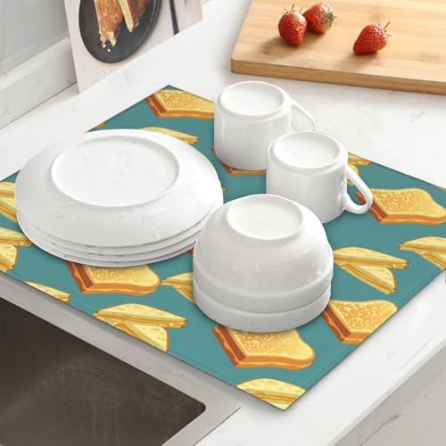 Dish Drying Mat Grilled Cheese Pattern Kitchen Counter Pad Absorbent Non-Slip Mat 18 X16inch