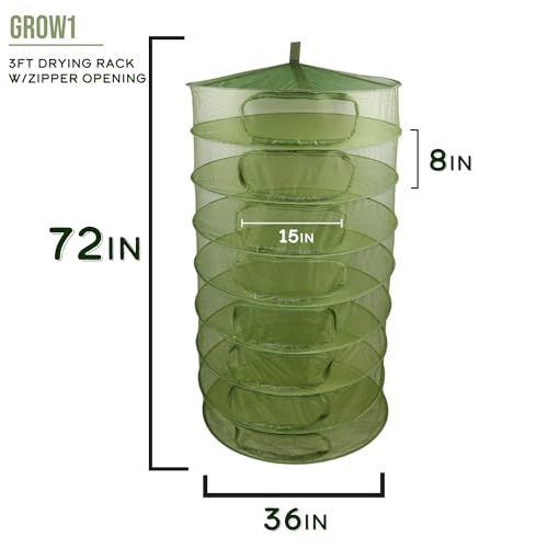 Grow1 3ft Drying Rack with Zipper Openings Collapsible Mesh Herb and Flower Hanging Dryer with Carrying Case for Secure Enclosed Drying - size: 3 feet, style: Zipper