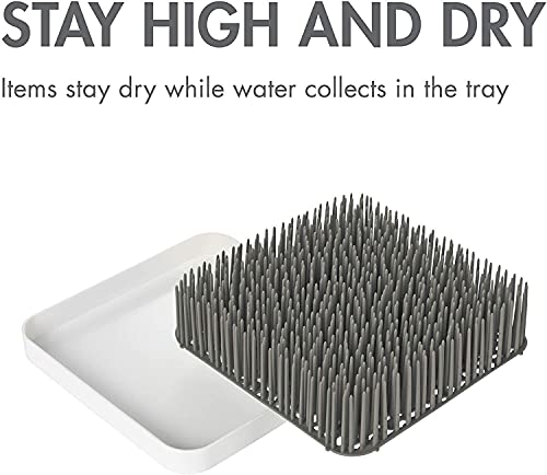 Boon Grass Plastic Drying Rack - Modern Countertop Baby Bottle Organizer - 9.75 x 9.88 x 3.0 inches - Gray