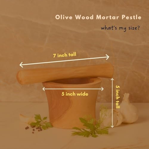 Olive Wood Mortar Pestle, Small, 5 Inch Wide
