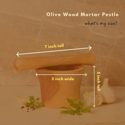 Olive Wood Mortar Pestle, Small, 5 Inch Wide