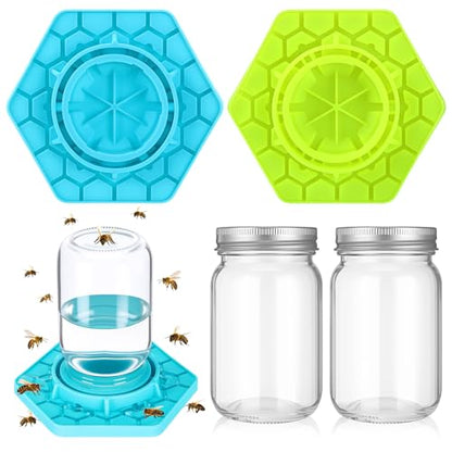 Reallnaive 2 Sets Bee Feeder for Mason Jar Silicone Bee Watering Station Compatible with Regular and Wide Mouth Hive Water Drinker Beekeeping Watering Station Bees Feeding Bowl for Outside Garden