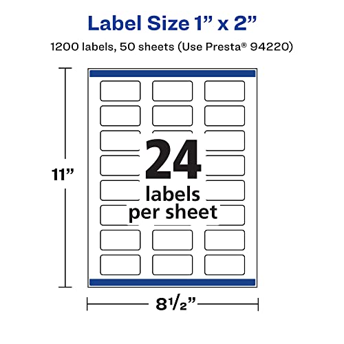 Avery Printable Durable White Rectangle Labels, Sure Feed Technology, 1" x 2", Print-to-the-Edge, Waterproof Labels, Laser & Pigment-Based Inkjet Compatible, 1200 Total - style: 1,200 labels