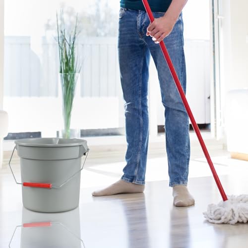 6-Pack 14 Quart Plastic Pail with Handle, Heavy Duty Cleaning Bucket, Grey