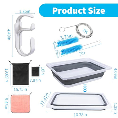 Upgraded CPAP Cleaning Kit, 7 ft Tube CPAP Cleaner Brushes for 15mm, 20mm and 22mm Hoses, CPAP Cleaning Supplies for Hose and Mask, Includes Collapsible Wash Basin, Hose Holder Hangers & Clips