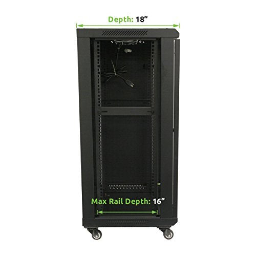 NavePoint 18U Server Cabinet Wall Mount Rack Enclosure with Caster Wheels, Includes 2 Fans, Locking Glass Door, Removable Side Panels – 18U Network Cabinet 17.7” Deep, 19”Server Rack for IT Equipment - size: 18U - 450mm Depth