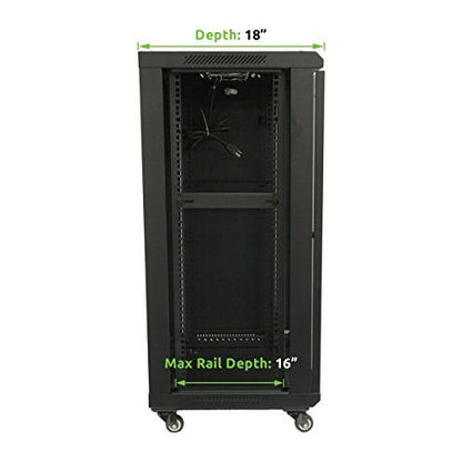 NavePoint 18U Server Cabinet Wall Mount Rack Enclosure with Caster Wheels, Includes 2 Fans, Locking Glass Door, Removable Side Panels – 18U Network Cabinet 17.7” Deep, 19”Server Rack for IT Equipment - size: 18U - 450mm Depth