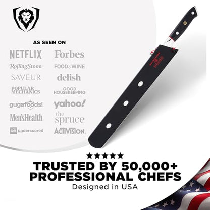 Dalstrong Carving Slicing Knife - 12 inch - Shogun Series ELITE - Granton Edge - Japanese AUS-10V Super Steel Kitchen Knife - Damascus - Vacuum Treated - Slicer Kitchen Knife - Sheath Included - color: Black, size: 12"