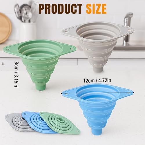 Kitchen Funnel Set 3 Pack, Collapsible Silicone Funnels for Filling Water Bottles & Small Bottles | Food-Grade, Easy Clean & Space-Saving (Blue) - color: blue