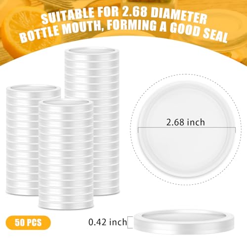 100Pcs Yogurt Jar Lids Set, Yogurt Container Lids Clear Plastic, Reusable Replacement Food Storage Lids for Yogurt Jar Sealing Rings Wide Mouth Storage(2.6inch) - color: White-100