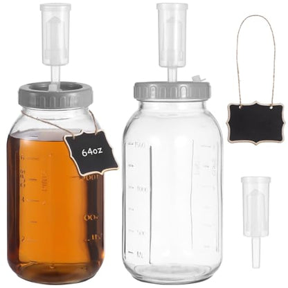 Fermentation Jars Set, 2 Pcs 64Oz Glass Pickle Jars, Airtight with Airlocks, Wide Mouth, Volume Markings, for Brewing