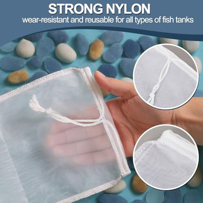 Threlaco 10 Pcs 6.5"x10" Large Aquarium Filter Media Bags, Compatible with Fluval 180 Micrometer Extra Fine Mesh Reusable Nylon Drawstring Bags for Fish Tank