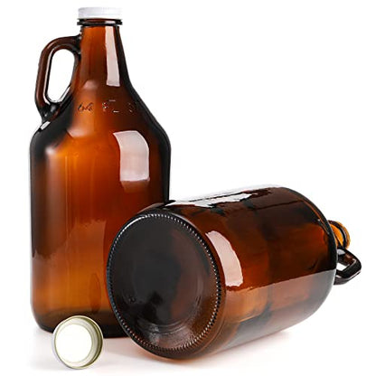 ZEAYEA 3 Pack 64 oz Glass Growler Jug, Amber Half Gallon Jug Set with Lids and Handle Great for Beer, Home Brewing, Kombucha, Distilled Water
