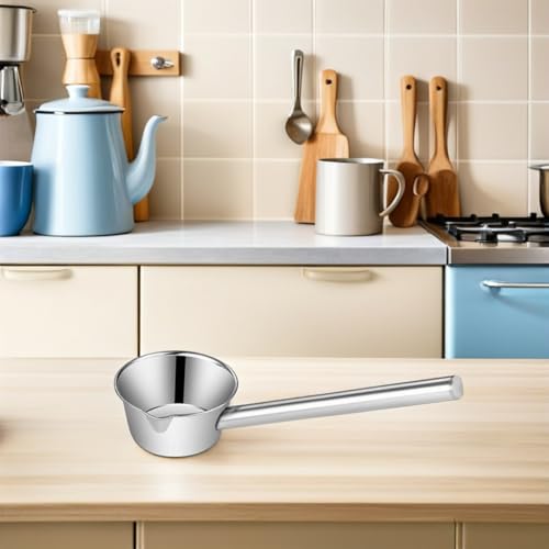 Stainless Steel Long Handle Ladle with Pour Spout 35cm Water Scoop Kitchen and Garden Watering Tool Sturdy Metal Water Dipper for Cooking and Outdoor Use