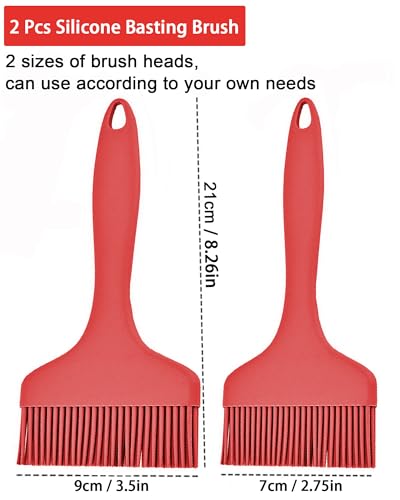 2Pcs Silicone Basting Pastry Brush - Heat Resistant Cooking Brushes Food Brush for Oil, Sauce, BBQ, Baking Outdoor Grill Dishwasher Safe – Red - color: Red