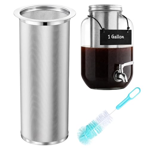 Cold Brew Coffee Filter with Brush Tea Infuser Strainer for 1 Gallon/128 oz Wide Mouth Mason Jar 304 Stainless Steel Food Grade with Sealing Ring for Iced Drink Fruit Tea Coffee Maker - size: 128 oz