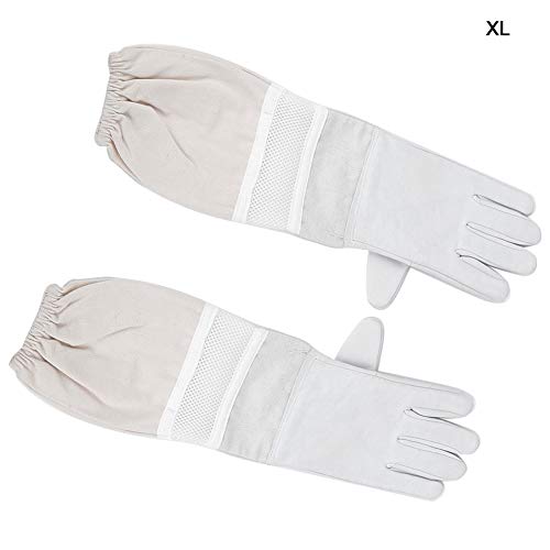 Anti Sting Breathable Bee Gloves, Long Sleeves Goatskin Canvas Gloves with Mesh Structure for Beekeeping Protection (XL)