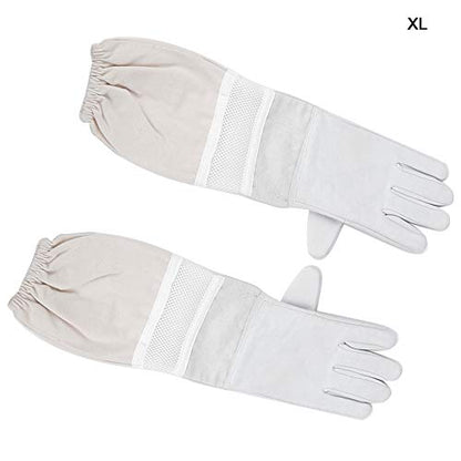 Anti Sting Breathable Bee Gloves, Long Sleeves Goatskin Canvas Gloves with Mesh Structure for Beekeeping Protection (XL)