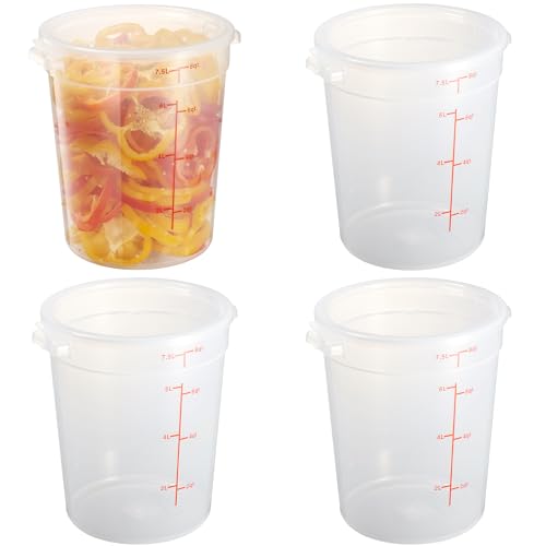 CURTA 8 Quart Translucent Round Food Storage Container with Lid, Pack of 4 – NSF Listed, BPA-Free, Commercial-Grade Polypropylene, Freezer & Dishwasher Safe, Non-Stick, Easy-Read Graduations - color: 8 qt.