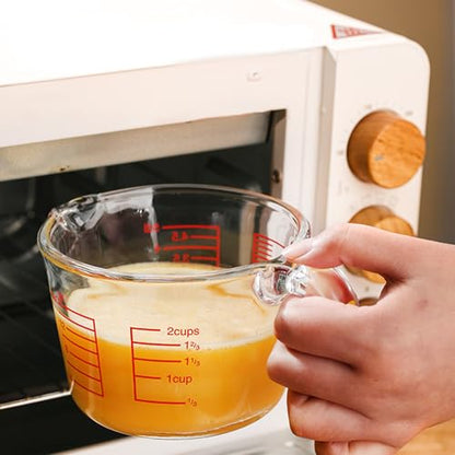 Glass Measuring Cups with Lids Set, Borosilicate Glass V-Shaped Spout Microwave Safe Scales Milk Cup for Cooking Baking (Red, 2CUP) - color: Red