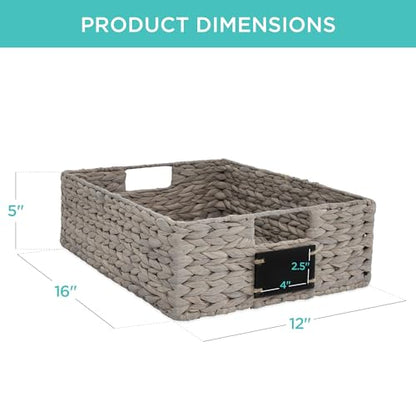 Best Choice Products 40.6 x 30.5cm(16 x 12인치) 대형 부레옥잠 식료품 저장실 바구니 4개 세트, 칠판 라벨이 있는 우븐 오거나이저, 초크 마커 - 그레이 - color: 회색., size: 12x16x5in