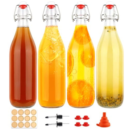 1 Liter Swing Top Glass Bottles, 4 Pack 33 oz Flip Top Bottles with Airtight Stopper for Home Brewing, Kombucha, Beer, Kefir, Beverages